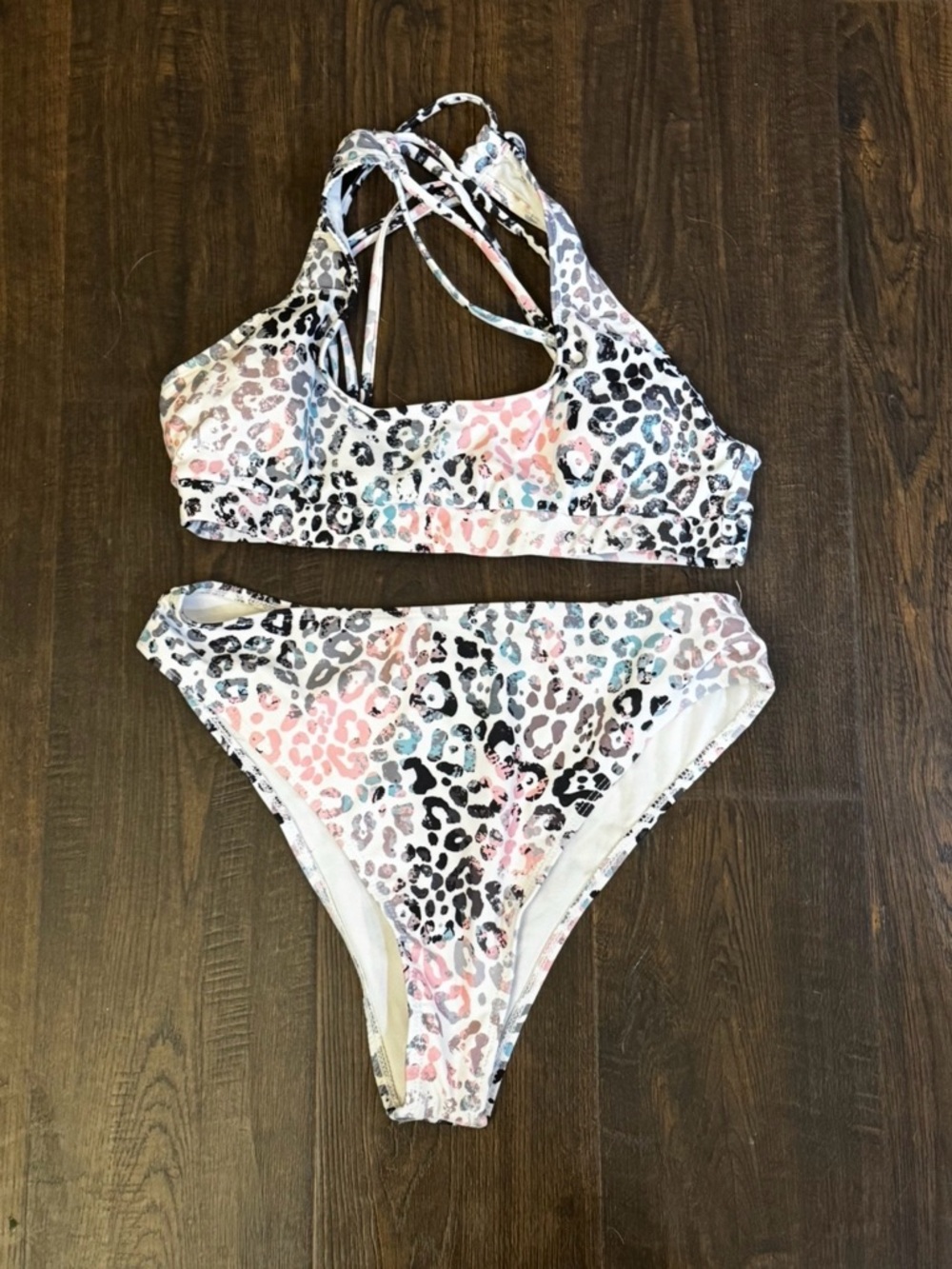 Leopard Print Two-Piece Bikini Set in Pastel Multi size medium